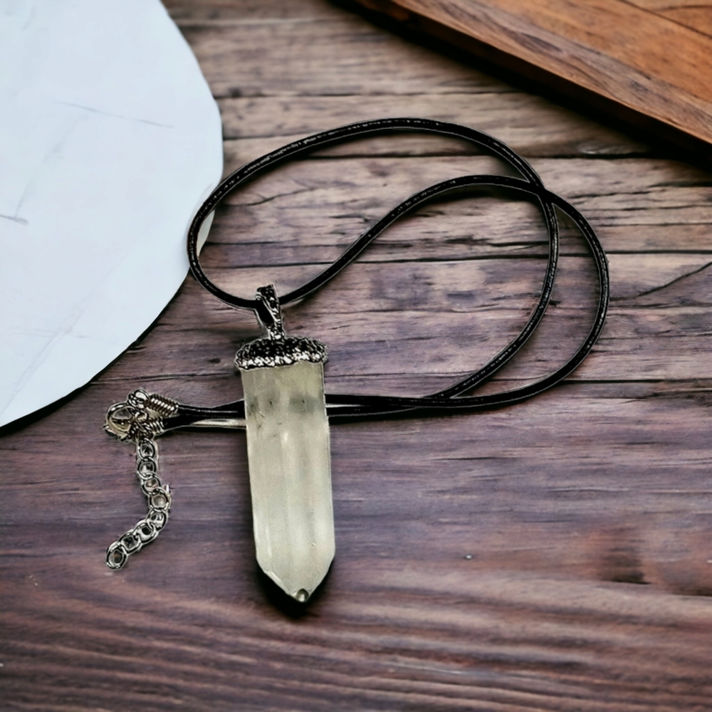 Hand Crafted Quartz Crystal Hematite Swarovski  Healing Stick Pendant Necklace